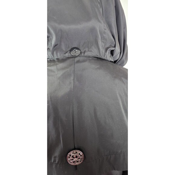 Betsey Johnson Black Hooded Rain Trenchcoat Double Breasted Lace Hem Women’s L - Picture 5 of 15